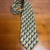HUGO BOSS Silk Tie Gold Navy Blue Red Abstract Pattern 3.75