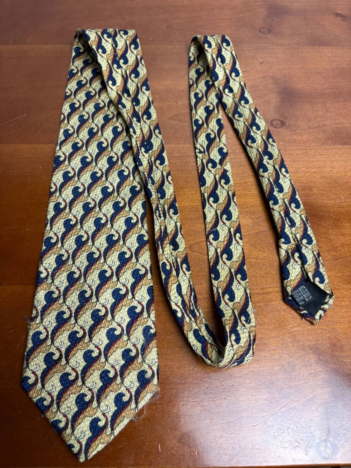 HUGO BOSS Silk Tie Gold Navy Blue Red Abstract Pattern 3.75 – photo 10