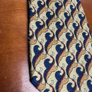 HUGO BOSS Silk Tie Gold Navy Blue Red Abstract Pattern 3.75 – photo 3