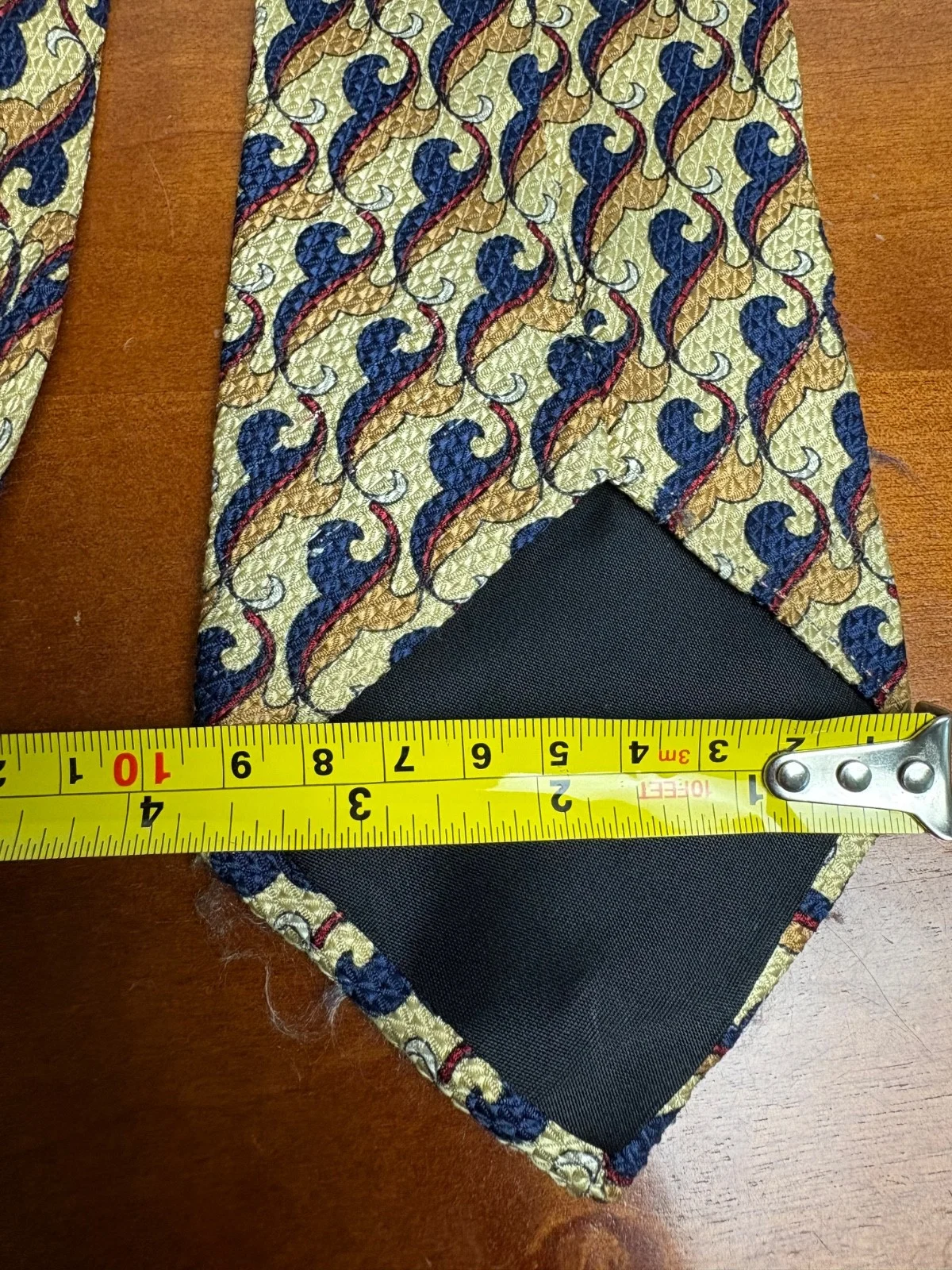 HUGO BOSS Silk Tie Gold Navy Blue Red Abstract Pattern 3.75 – photo 4