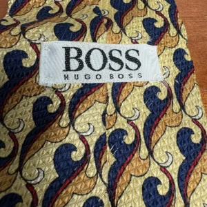 HUGO BOSS Silk Tie Gold Navy Blue Red Abstract Pattern 3.75 – photo 5