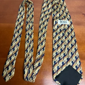 HUGO BOSS Silk Tie Gold Navy Blue Red Abstract Pattern 3.75 – photo 6