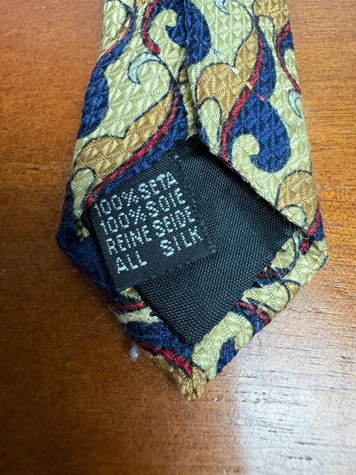 HUGO BOSS Silk Tie Gold Navy Blue Red Abstract Pattern 3.75 – photo 8