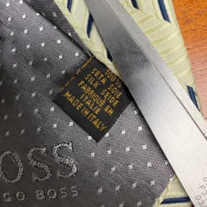 Hugo Boss Tie Men's Pale Yellow Geometric Stripe 100% Silk Made in Italy – photo 3