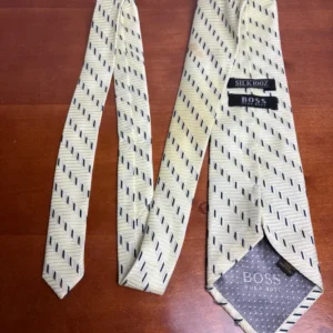 Hugo Boss Tie Men's Pale Yellow Geometric Stripe 100% Silk Made in Italy – photo 4