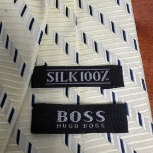 Hugo Boss Tie Men's Pale Yellow Geometric Stripe 100% Silk Made in Italy – photo 5