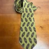 Giorgio Armani Cravatte Silk Tie Made in Italy Olive Green Geometric Oval Print
