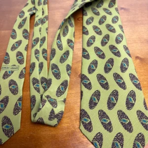 Giorgio Armani Cravatte Silk Tie Made in Italy Olive Green Geometric Oval Print – photo 10