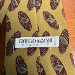 Giorgio Armani Cravatte Silk Tie Made in Italy Olive Green Geometric Oval Print – photo 4