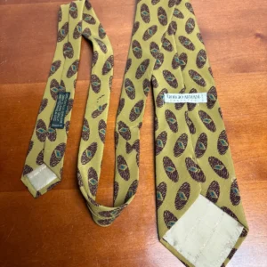 Giorgio Armani Cravatte Silk Tie Made in Italy Olive Green Geometric Oval Print – photo 7