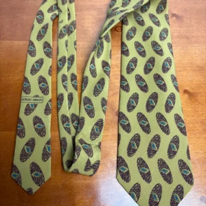 Giorgio Armani Cravatte Silk Tie Made in Italy Olive Green Geometric Oval Print – photo 8
