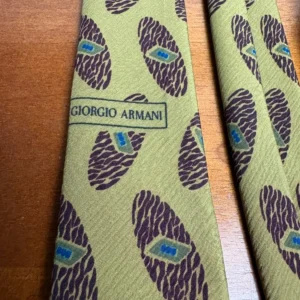 Giorgio Armani Cravatte Silk Tie Made in Italy Olive Green Geometric Oval Print – photo 9