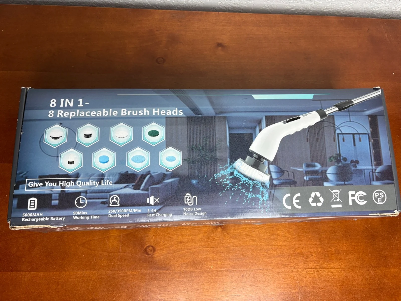 8-in-1 Electric Spin Scrubber Cordless Power Brush 5000mAh Rechargeable Clean To