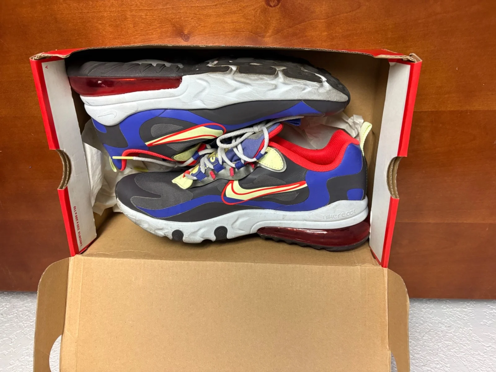 Nike Air Max 270 React GS Thunder Grey Barely Volt CT1630-001 Size 7Y Sneakers – photo 2