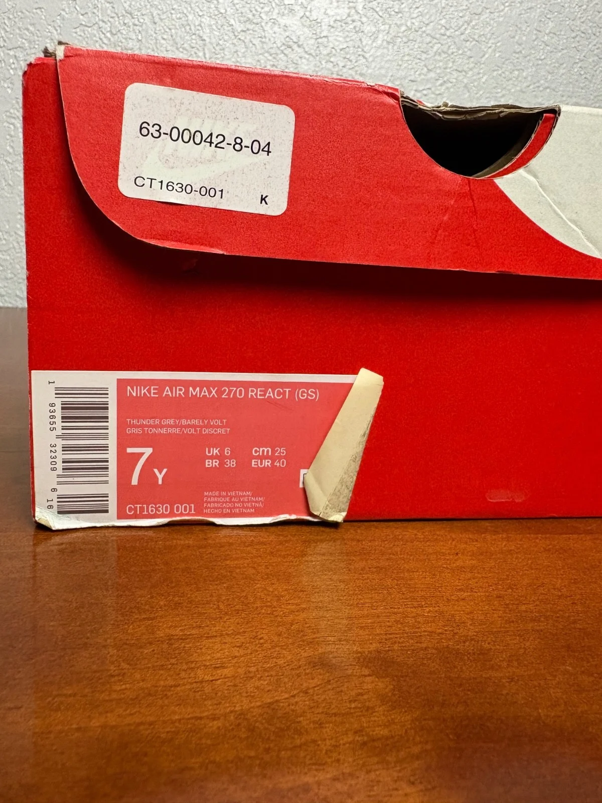 Nike Air Max 270 React GS Thunder Grey Barely Volt CT1630-001 Size 7Y Sneakers – photo 3