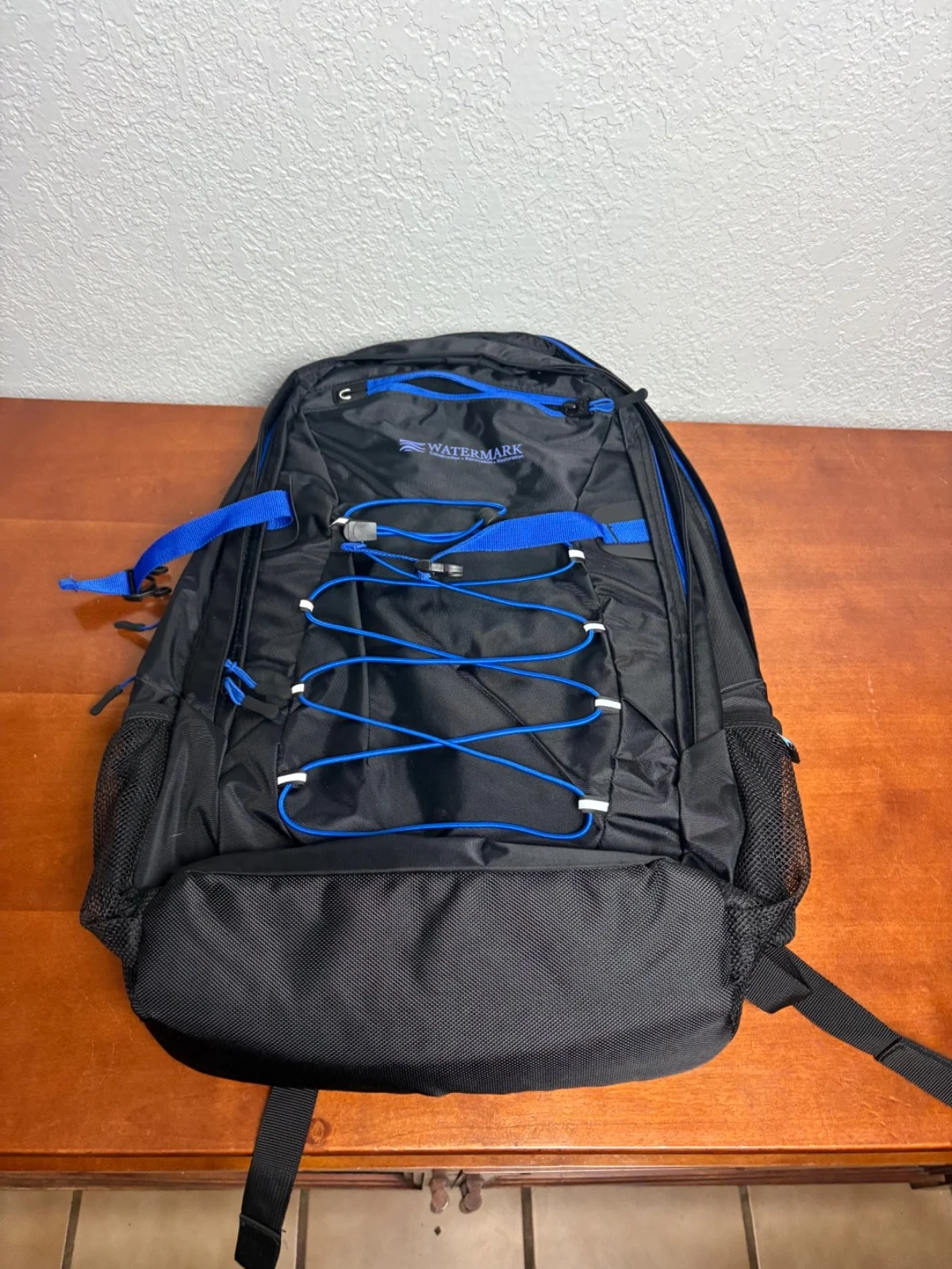Basecamp Black & Blue Laptop Backpack Watermark Logo Padded Straps Travel Bag
