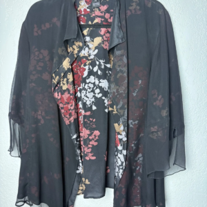 Citron Santa Monica 100% Silk Floral Open Front Cardigan Jacket Plus Size 0X
