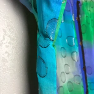 Citron Santa Monica Silk Blouse XL Blue Green Polka Dot Burnout Sheer High Low – photo 3