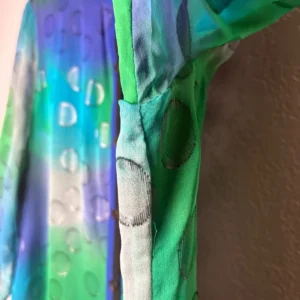Citron Santa Monica Silk Blouse XL Blue Green Polka Dot Burnout Sheer High Low – photo 4