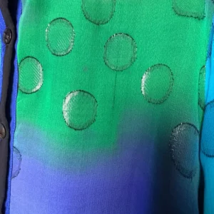 Citron Santa Monica Silk Blouse XL Blue Green Polka Dot Burnout Sheer High Low – photo 6