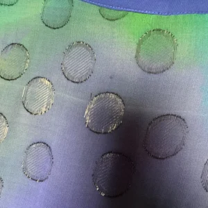 Citron Santa Monica Silk Blouse XL Blue Green Polka Dot Burnout Sheer High Low – photo 9