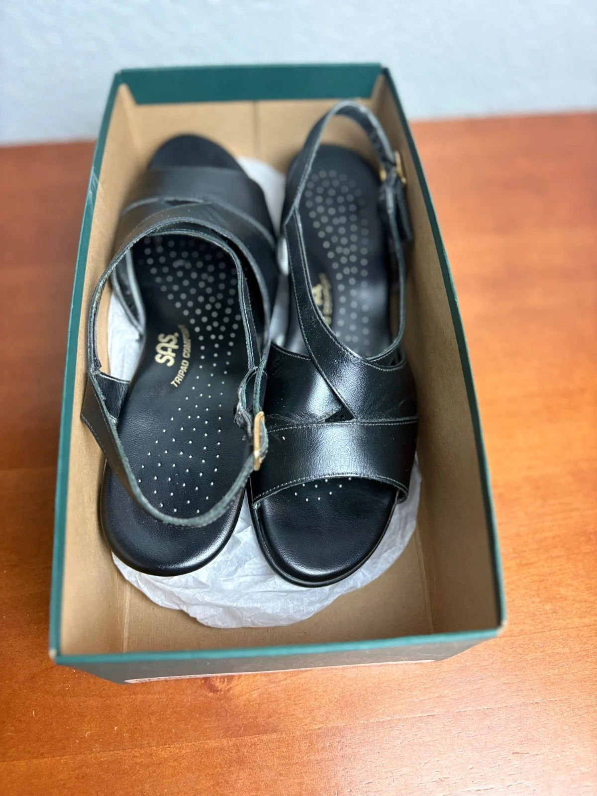 SAS Caress Black leather slingback wedge comfort sandals size 9.5 M – photo 16