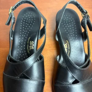 SAS Caress Black leather slingback wedge comfort sandals size 9.5 M – photo 3