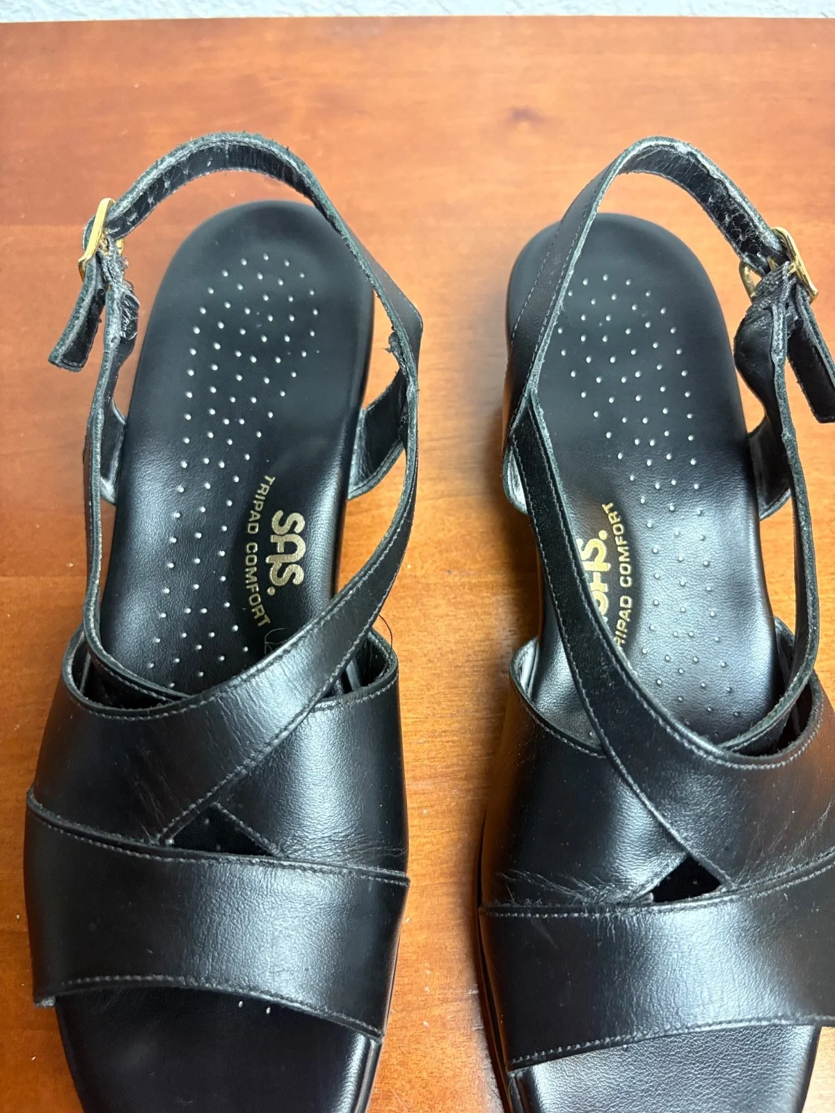 SAS Caress Black leather slingback wedge comfort sandals size 9.5 M – photo 3