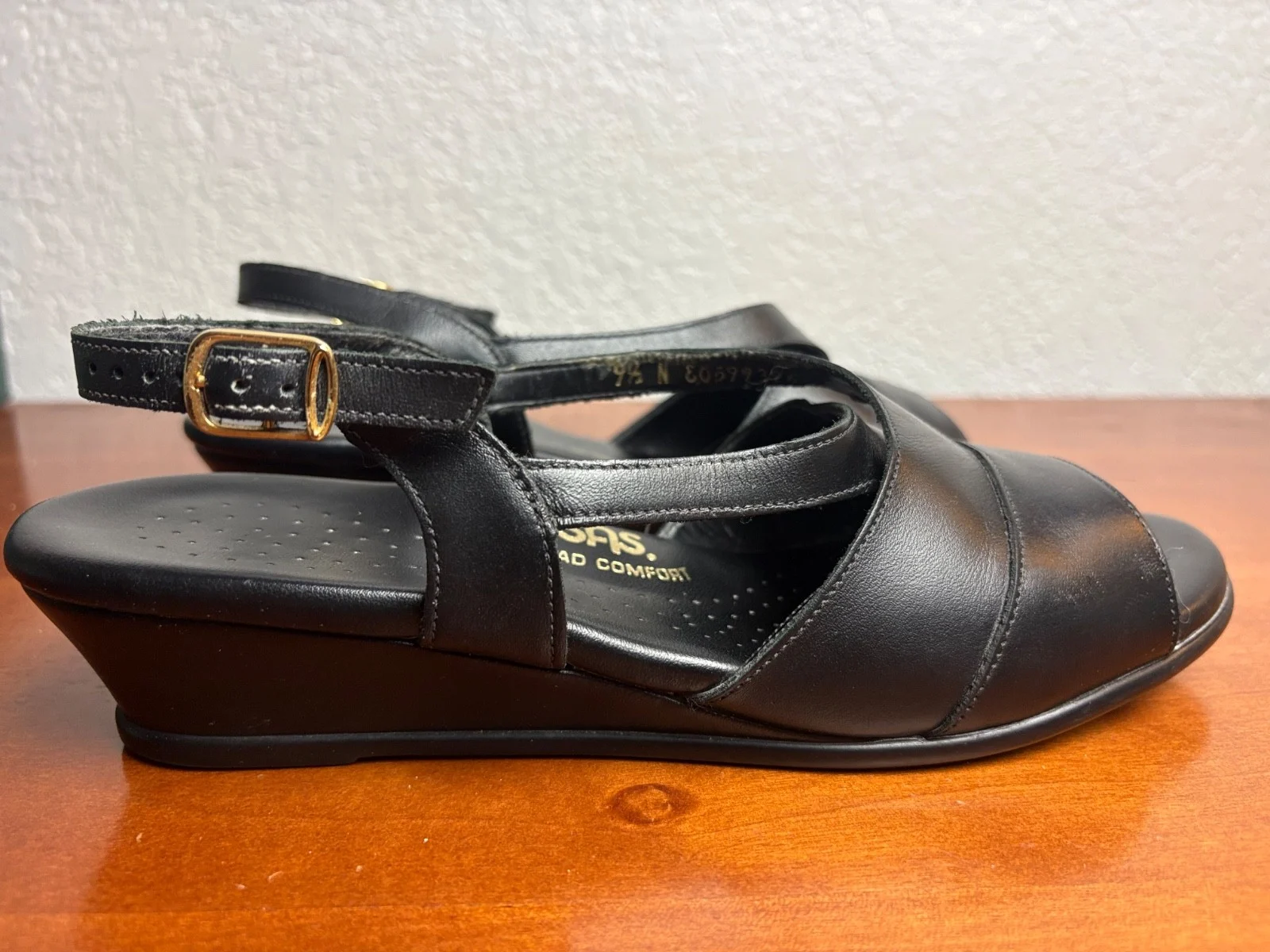 SAS Caress Black leather slingback wedge comfort sandals size 9.5 M – photo 4