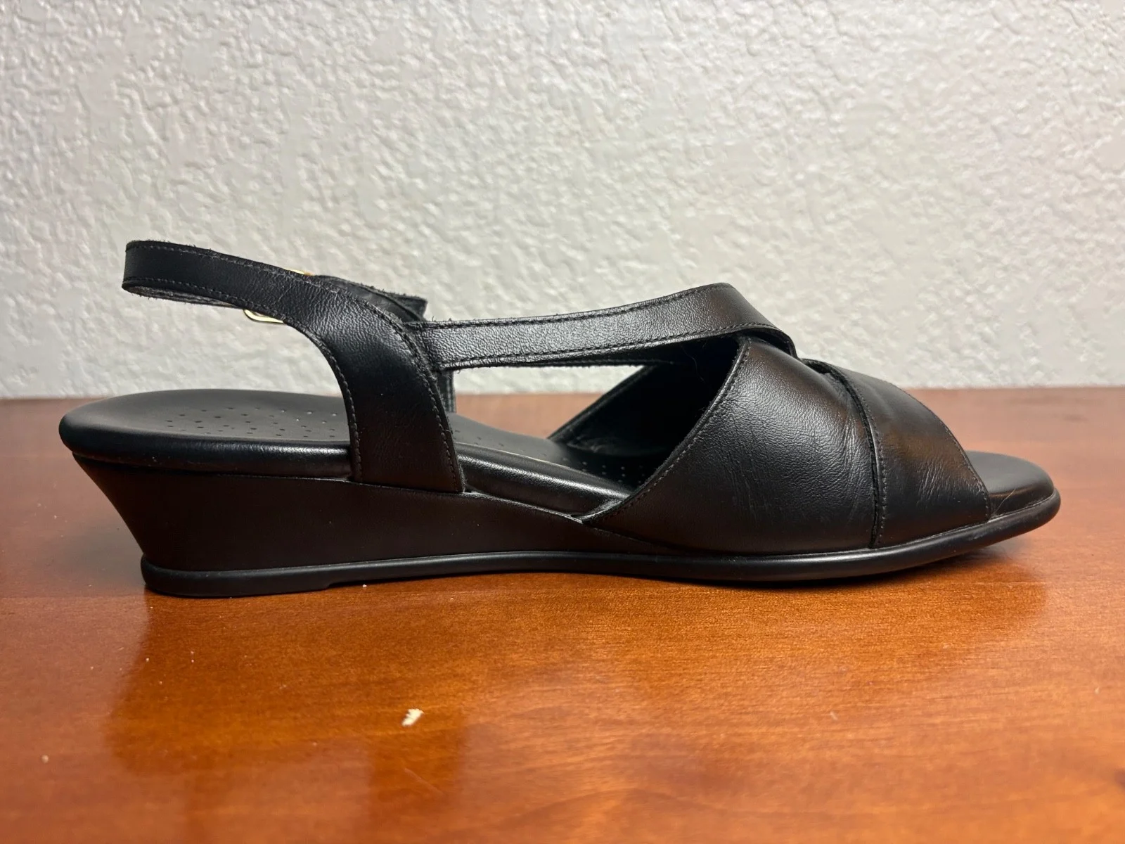 SAS Caress Black leather slingback wedge comfort sandals size 9.5 M – photo 5
