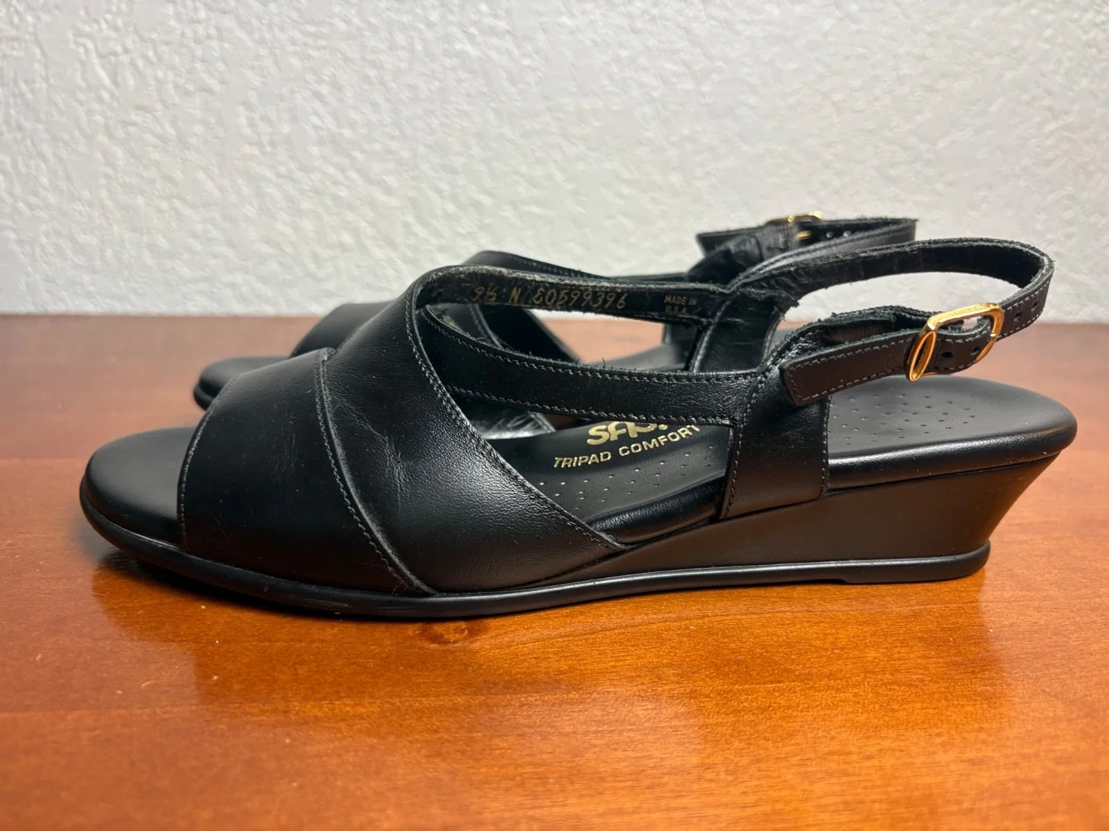SAS Caress Black leather slingback wedge comfort sandals size 9.5 M – photo 7