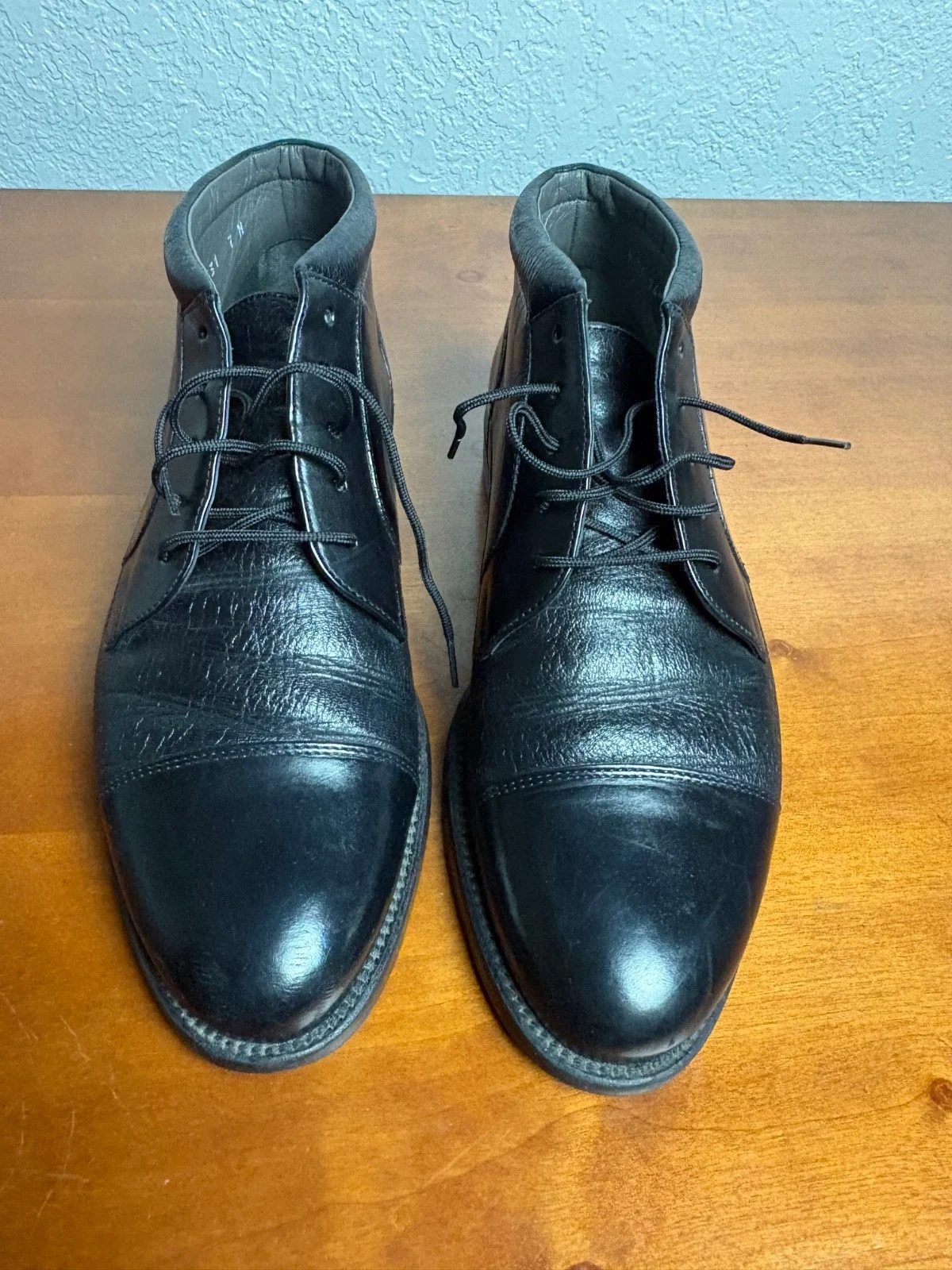 Johnston & Murphy Deerskin Boots Mens 7 M Black Leather Cap Toe Made in Italy