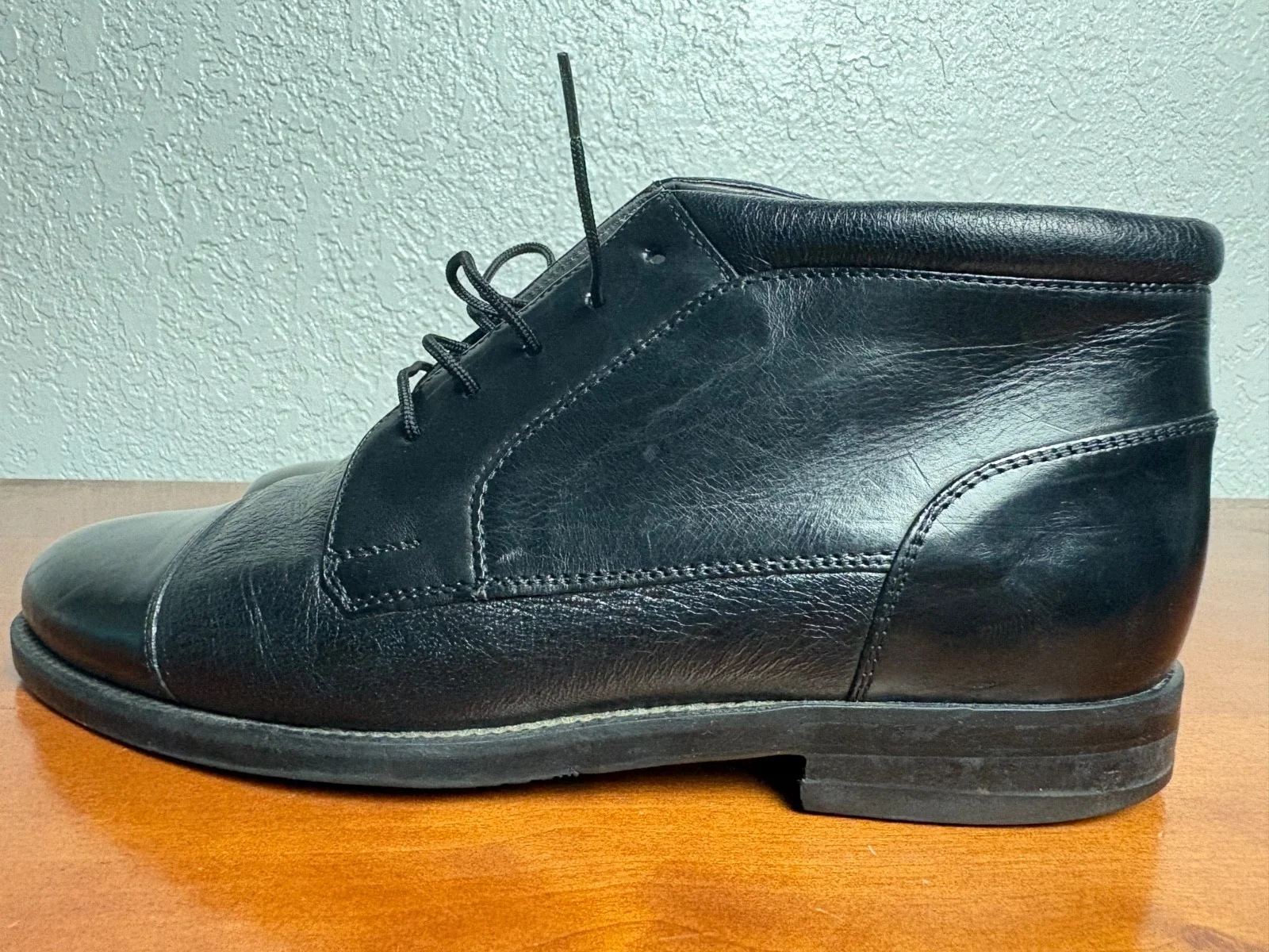 Johnston & Murphy Deerskin Boots Mens 7 M Black Leather Cap Toe Made in Italy – photo 11