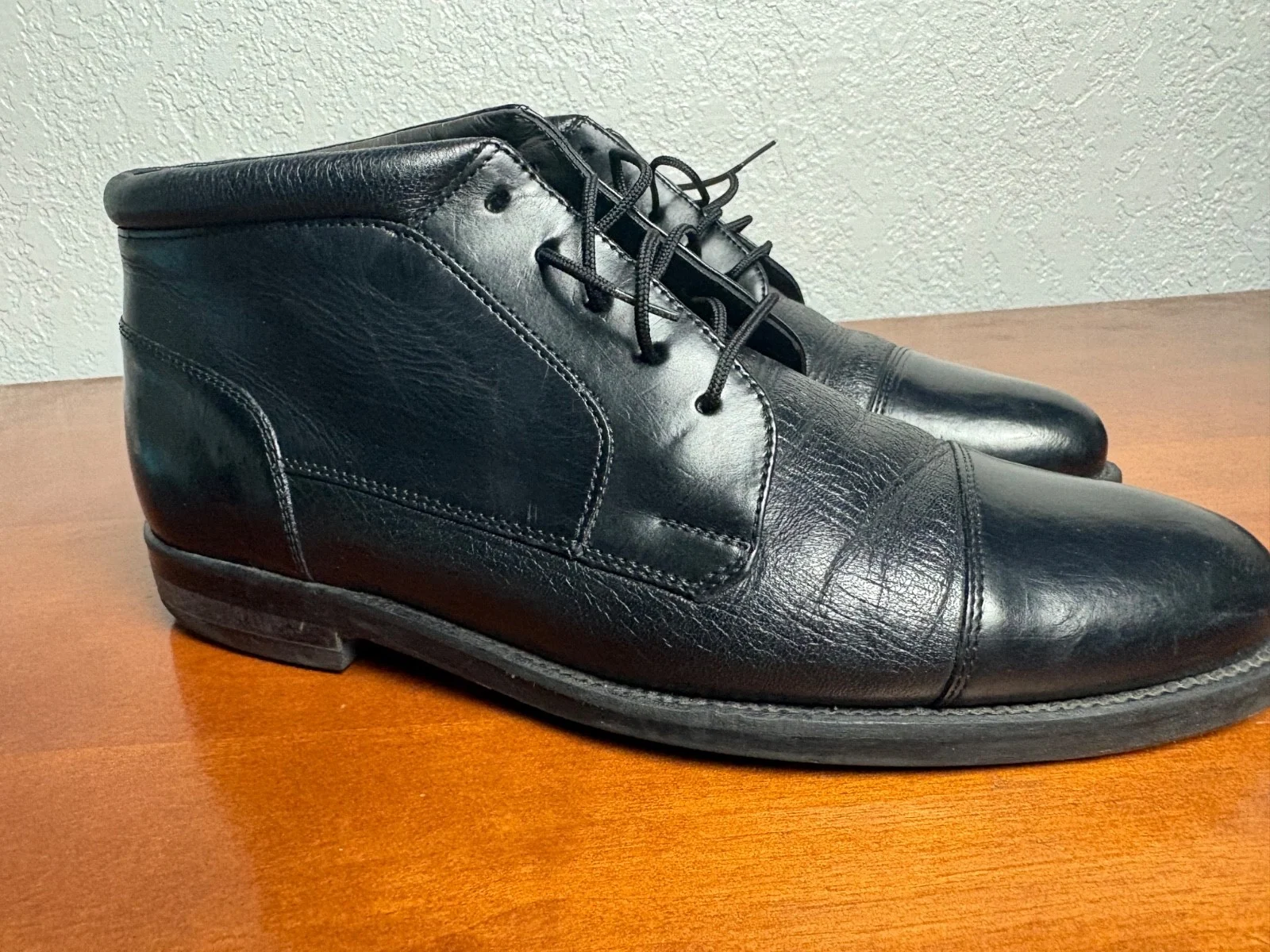 Johnston & Murphy Deerskin Boots Mens 7 M Black Leather Cap Toe Made in Italy – photo 4