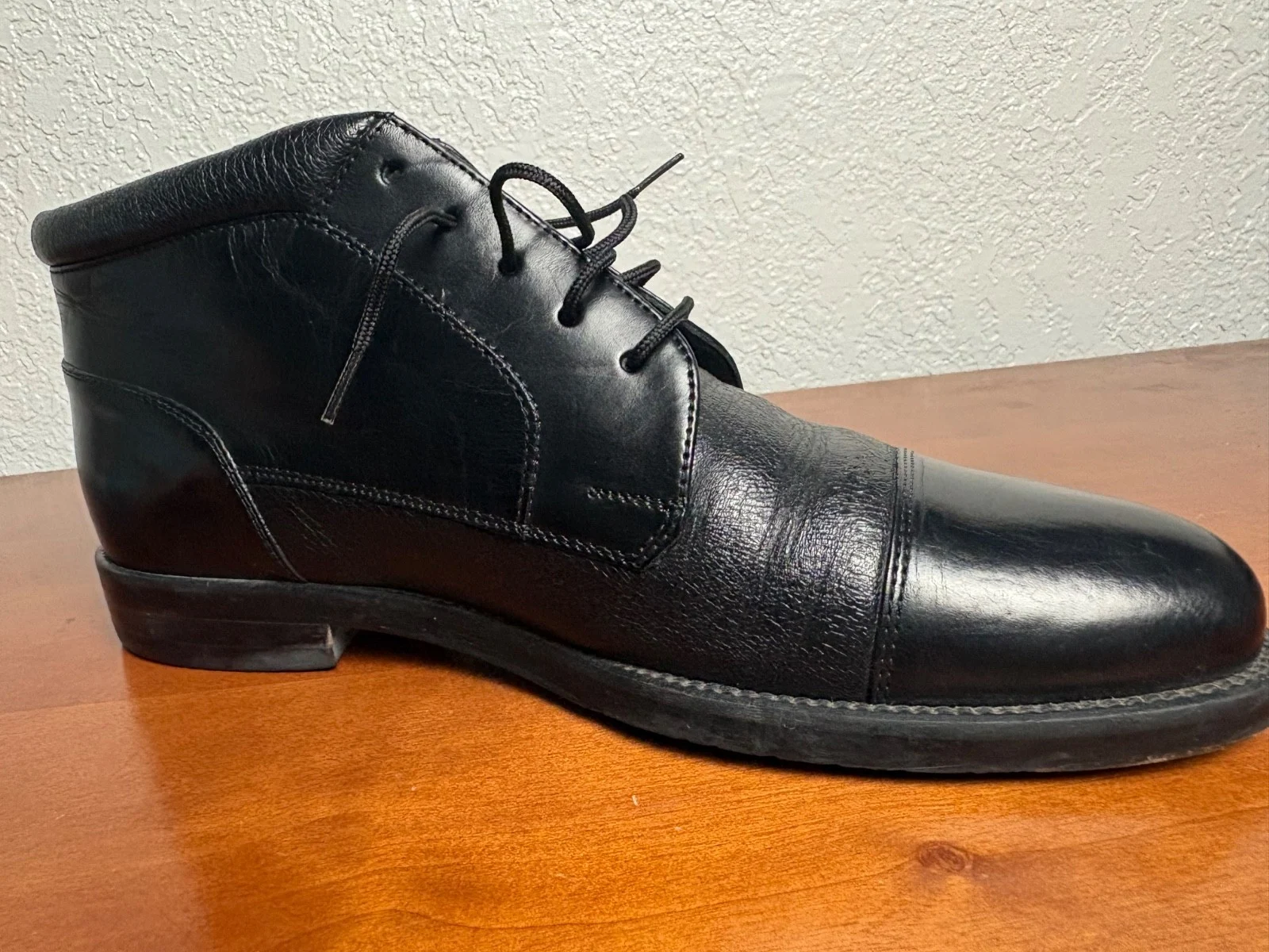Johnston & Murphy Deerskin Boots Mens 7 M Black Leather Cap Toe Made in Italy – photo 5
