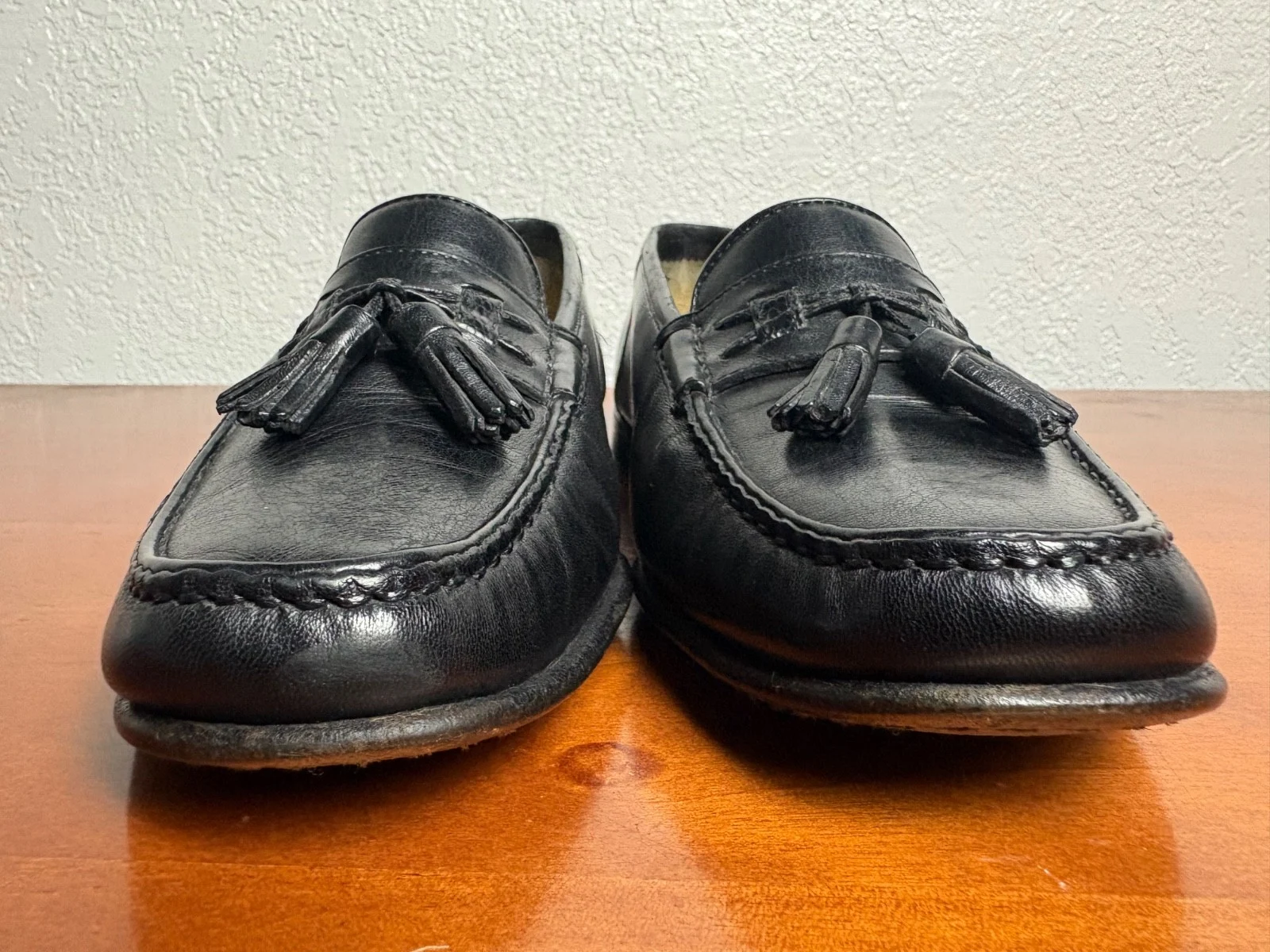 Santoni Italy Mens 7.5 D Black Leather Tassel Loafers Vero Cuoio Dress Shoes – photo 2