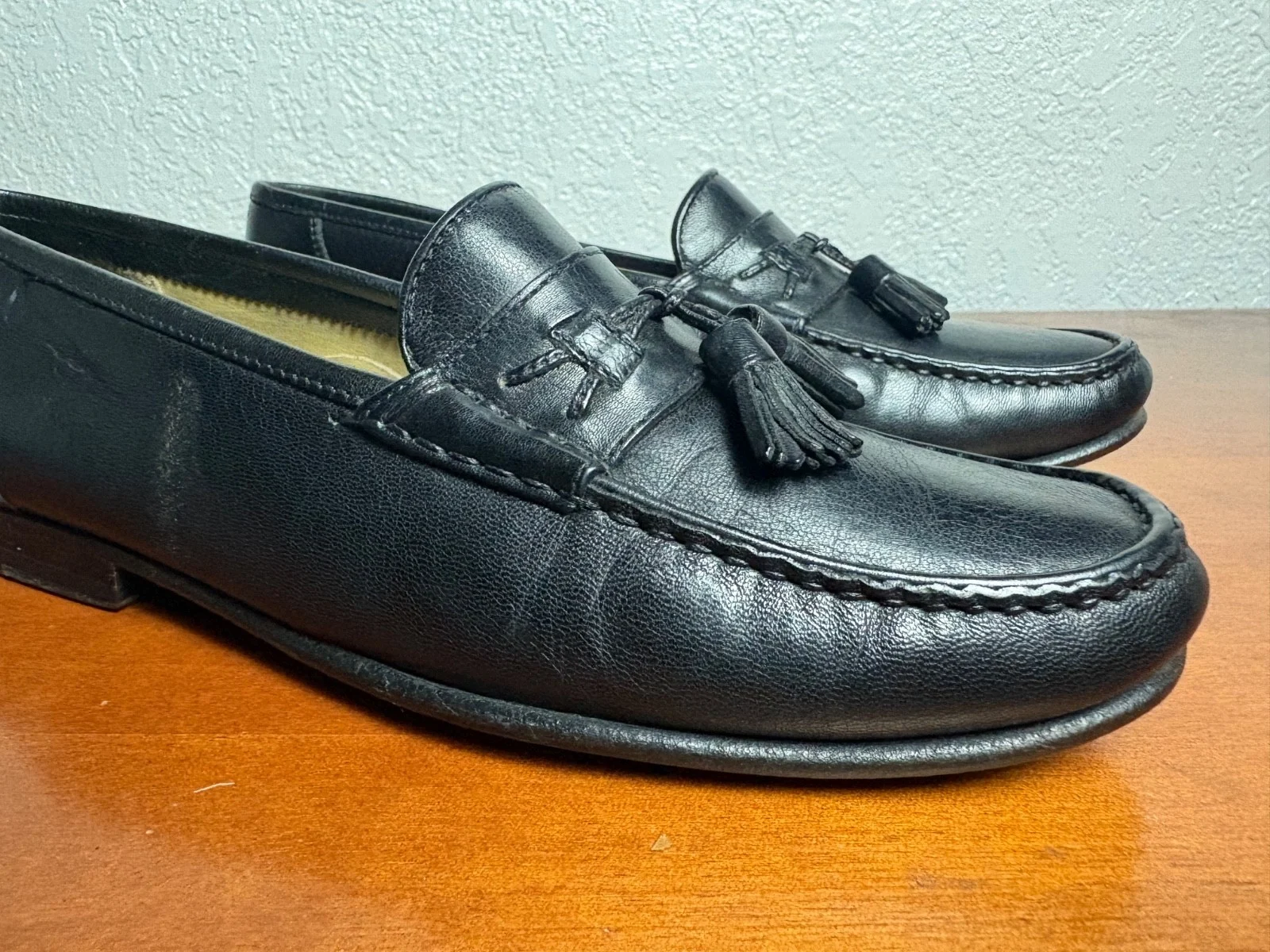 Santoni Italy Mens 7.5 D Black Leather Tassel Loafers Vero Cuoio Dress Shoes – photo 4