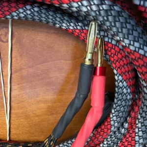Single High-End Braided Speaker Cable - Banana Plugs to Raw Wire - Red/Gray/Blac – photo 3