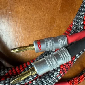 High-End Audiophile Speaker Cables - Gold Plated Banana Plugs - Red/Grey Braided – photo 3