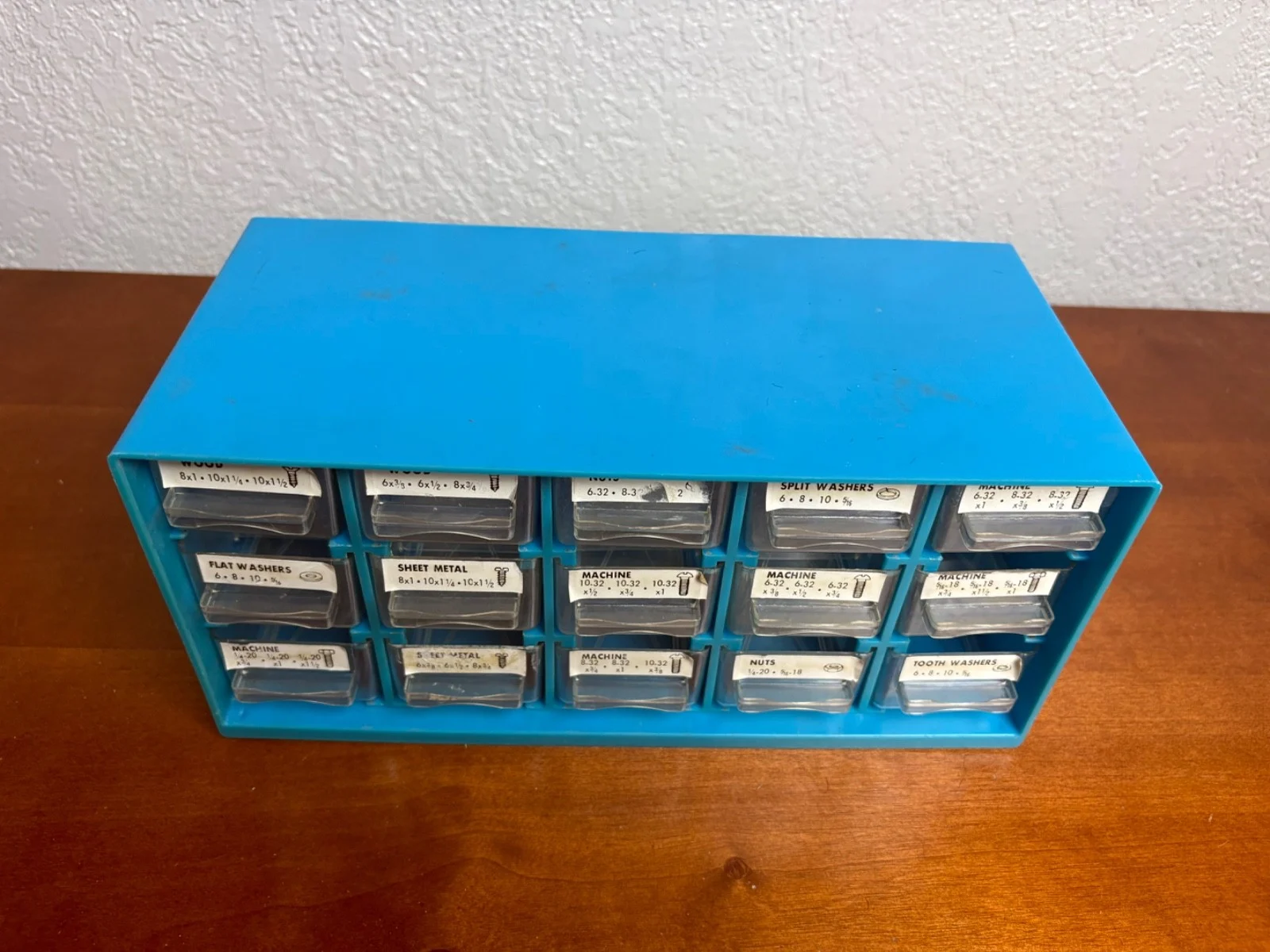 Blue 15 Drawer Small Parts Organizer Hardware Cabinet