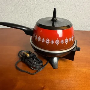Vintage Oster Electric Fondue Pot Set Red Orange MCM Atomic Teflon TESTED