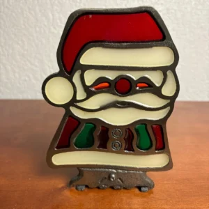 Stained Glass Vintage Cast Iron Santa Claus Votive Candle Holder Christmas CB1