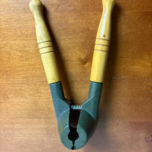 Vintage Handheld Nutcracker - Spring Loaded Green Cast Metal with Wood Handles – photo 2