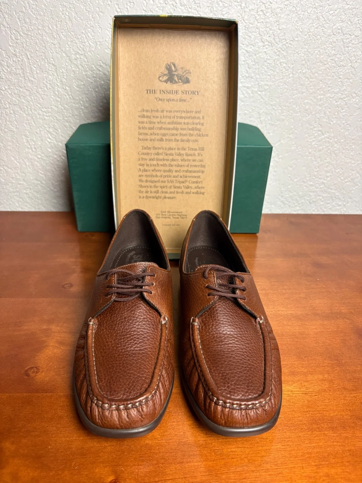SAS Siesta Brown Leather Comfort Moccasin Womens 10 N Lace Up Oxford Shoes USA