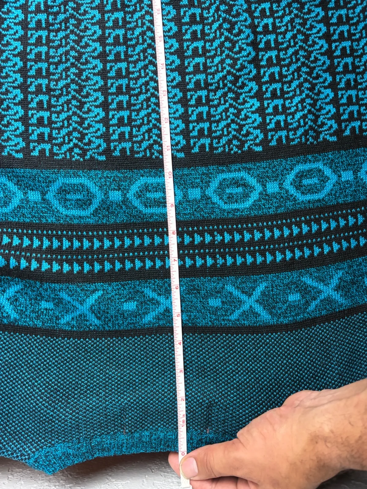Barnaby Sweater Mens L Blue Black Geometric Southwestern Leather Accents – photo 11