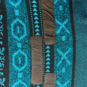 Barnaby Sweater Mens L Blue Black Geometric Southwestern Leather Accents – photo 3