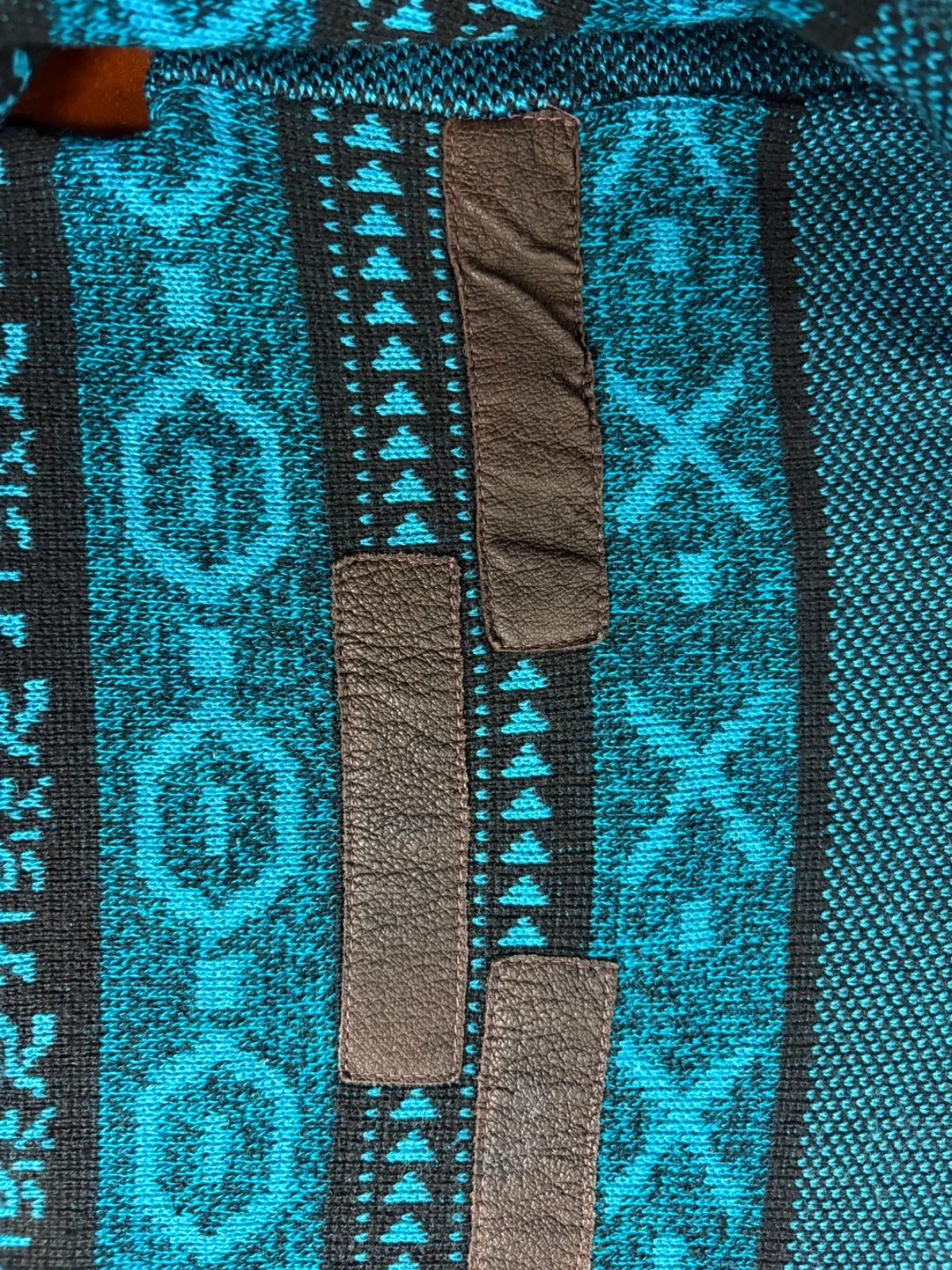 Barnaby Sweater Mens L Blue Black Geometric Southwestern Leather Accents – photo 3