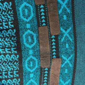 Barnaby Sweater Mens L Blue Black Geometric Southwestern Leather Accents – photo 4