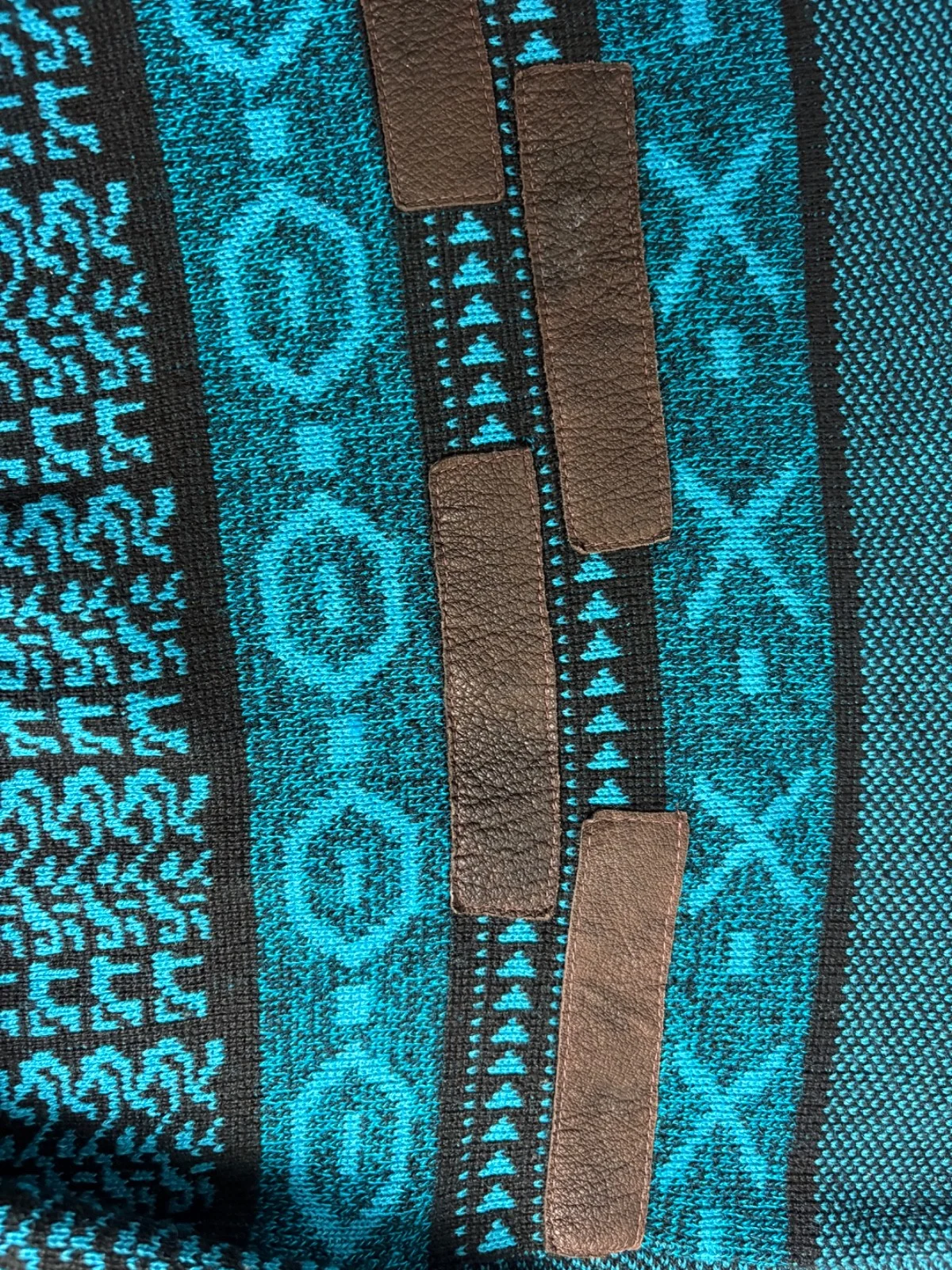 Barnaby Sweater Mens L Blue Black Geometric Southwestern Leather Accents – photo 4