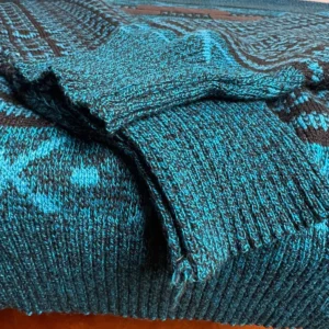 Barnaby Sweater Mens L Blue Black Geometric Southwestern Leather Accents – photo 5